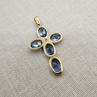 Blue Sapphire & Pearl Cross Pendant