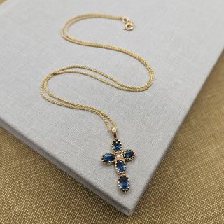 Blue Sapphire & Pearl Cross Pendant