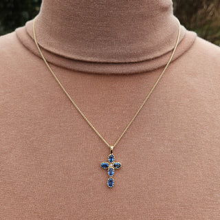 Blue Sapphire & Pearl Cross Pendant