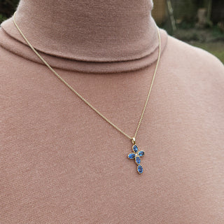 Blue Sapphire & Pearl Cross Pendant