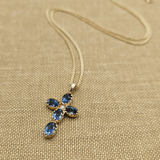 Blue Sapphire & Pearl Cross Pendant