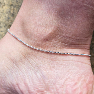dainty silver box chain anklet