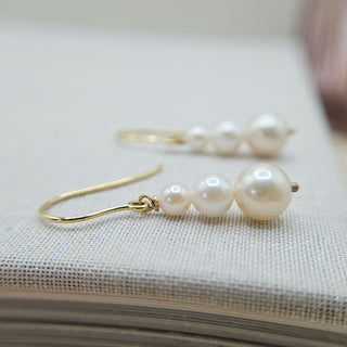 solid 9ct yellow gold pearl drop earrings