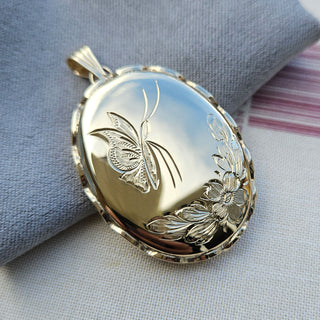 Oval Butterfly Locket with Fancy Wire Edge