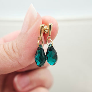 green crystal teardrop earrings in 9ct gold