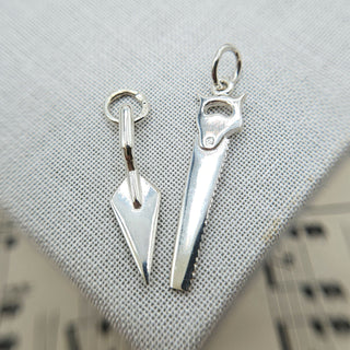 sterling silver builder's trowel and hand saw charm set
