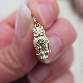 close up shot of made in Birmingham owl charm