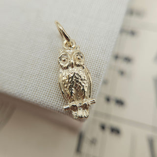 solid 9K gold owl charm
