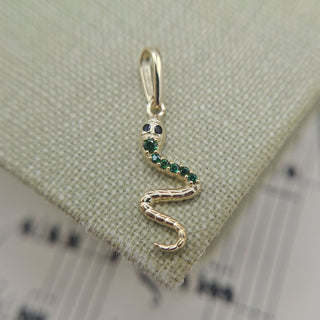 Micro 9ct Gold Snake Charm with Green CZ