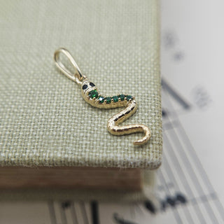 Micro 9ct Gold Snake Charm with Green CZ