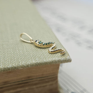 Micro 9ct Gold Snake Charm with Green CZ