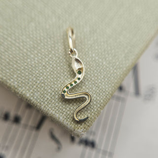 Micro 9ct Gold Snake Charm with Green CZ