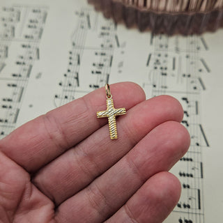 Small Gold Diamond Cut Cross Pendant