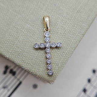 Delicate 9ct Gold & CZ Bubble Cross Pendant