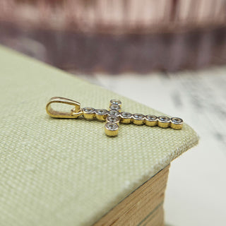Delicate 9ct Gold & CZ Bubble Cross Pendant