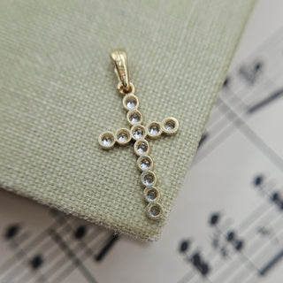 Delicate 9ct Gold & CZ Bubble Cross Pendant
