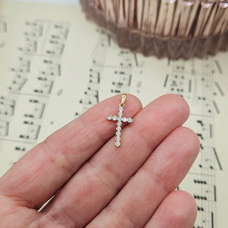 Delicate 9ct Gold & CZ Bubble Cross Pendant