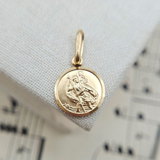 Micro Gold Round St Christopher Charm | 1cm