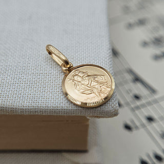 Micro Gold Round St Christopher Charm | 1cm