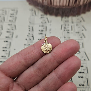 Micro Gold Round St Christopher Charm | 1cm