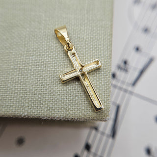 Petite Gem-Set Gold Cross with Satin Finish