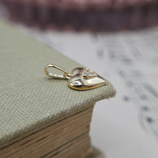Small Gold Puffy Heart Charm with CZ
