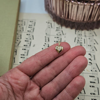 Small Gold Puffy Heart Charm with CZ