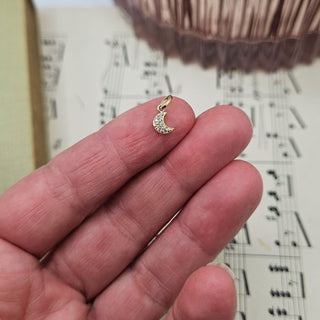 Tiny Gold Moon Charm with CZ