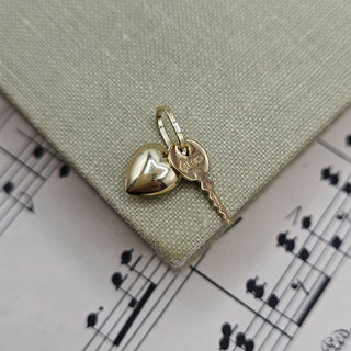 Dainty Gold Puffy Heart & Flat Key Charm 