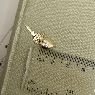 Dainty Gold Puffy Heart & Flat Key Charm 