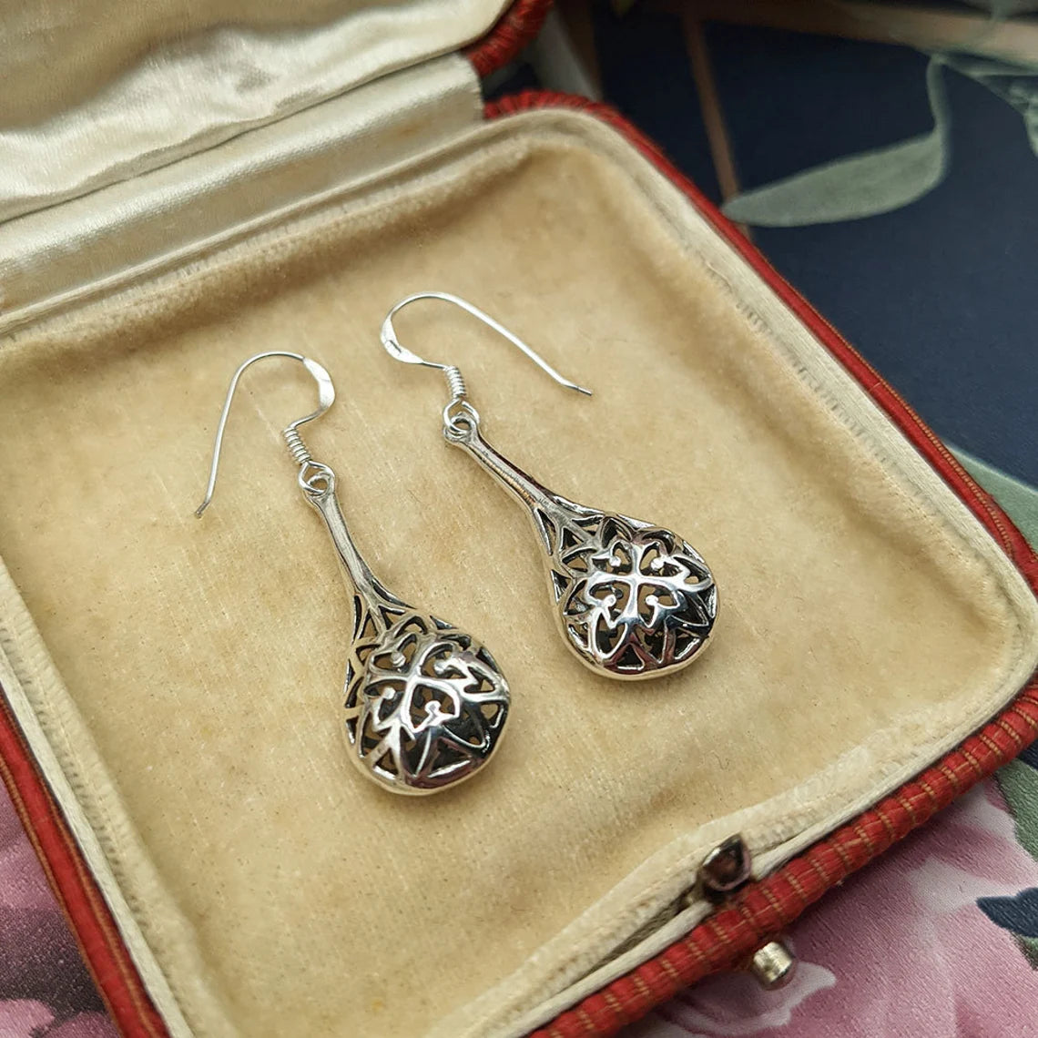 another view of silver drop earrings