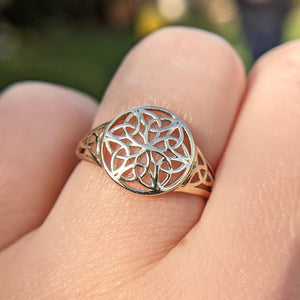 close up of celtic knot ring