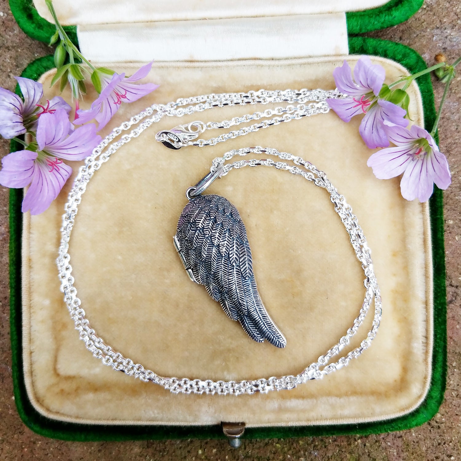 silver wings locket necklace