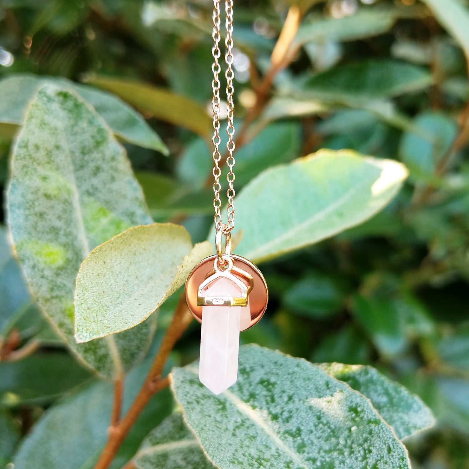 Rose Quartz Crystal Necklace in Gold Plated Silver