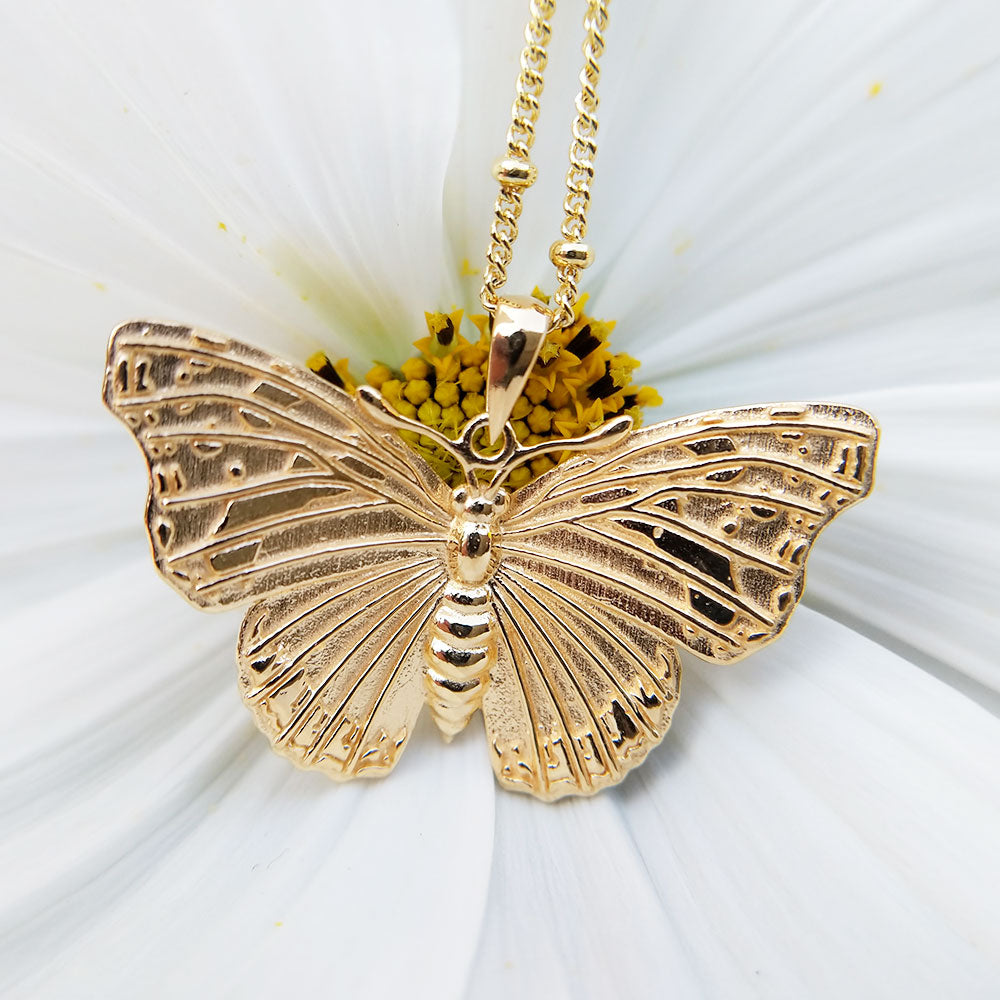 large butterfly pendant necklace in gold