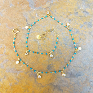 pretty blue turquoise beaded anklet