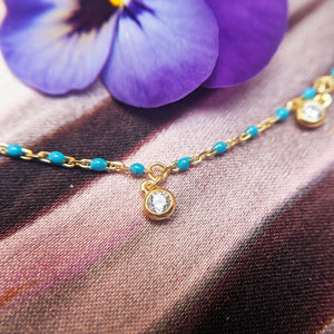 women's gold anklet with gemstone droppers