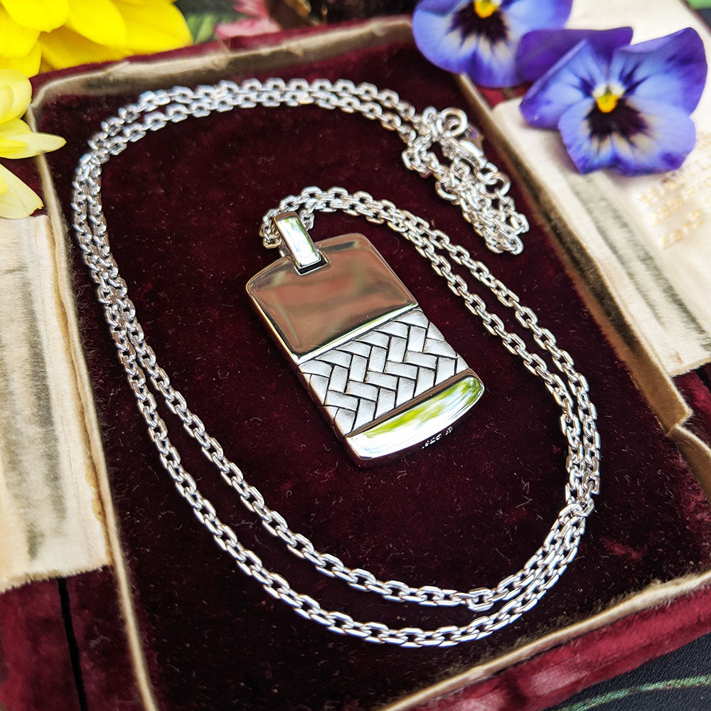 men's dog tag necklace being worn
