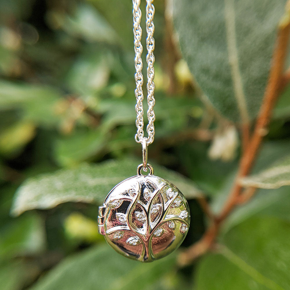 Tree of Life Locket Pendant Necklace in Sterling Silver