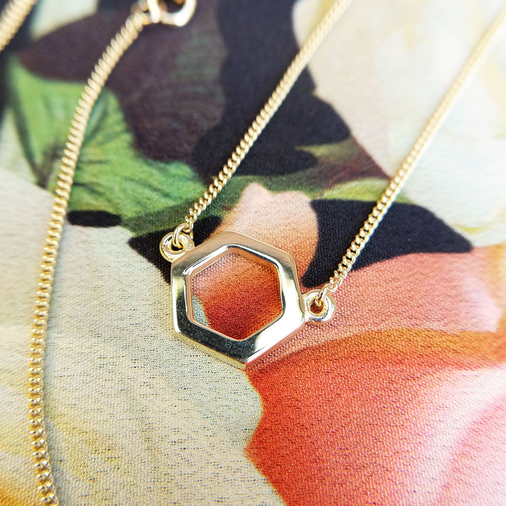women's hexagon necklace in yellow gold