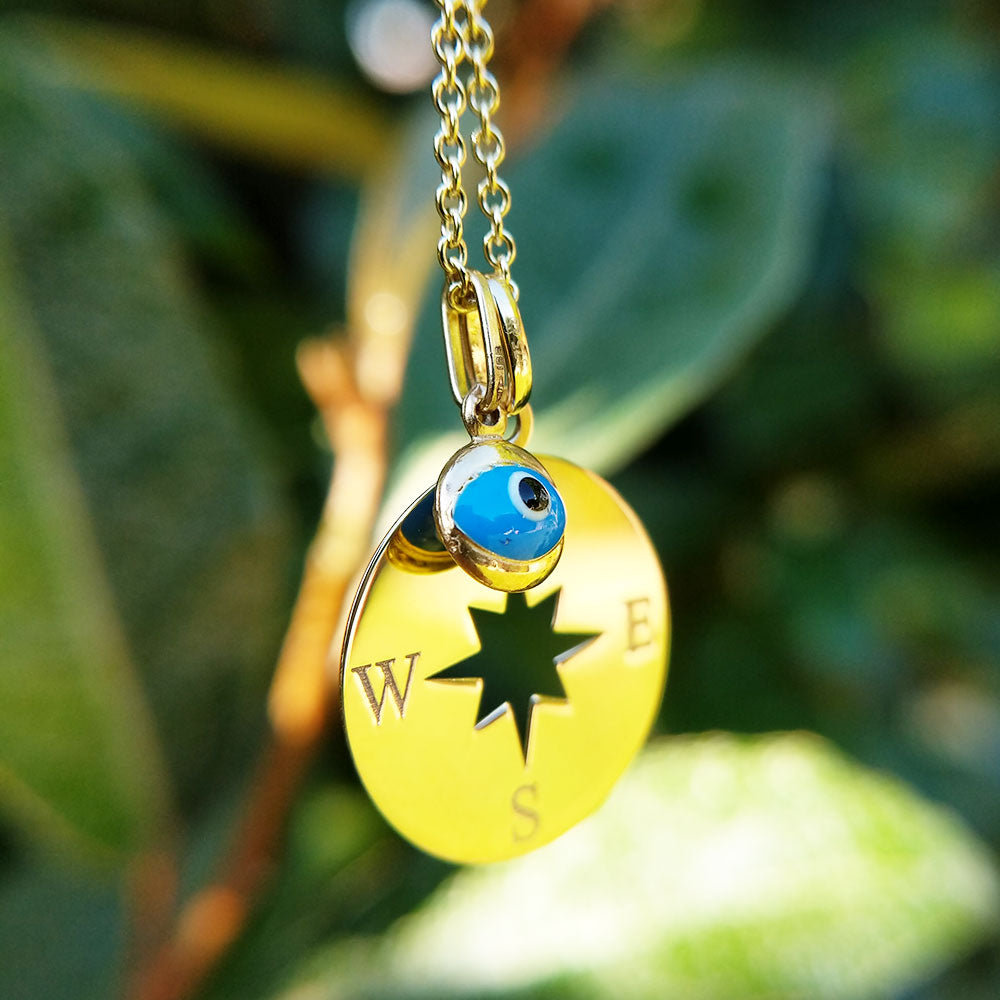compass evil eye pendant necklace