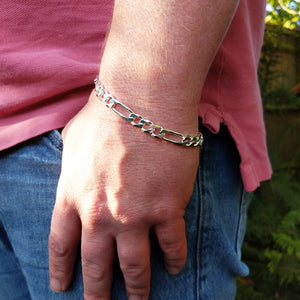 8.5 inch silver men's figaro bracelet