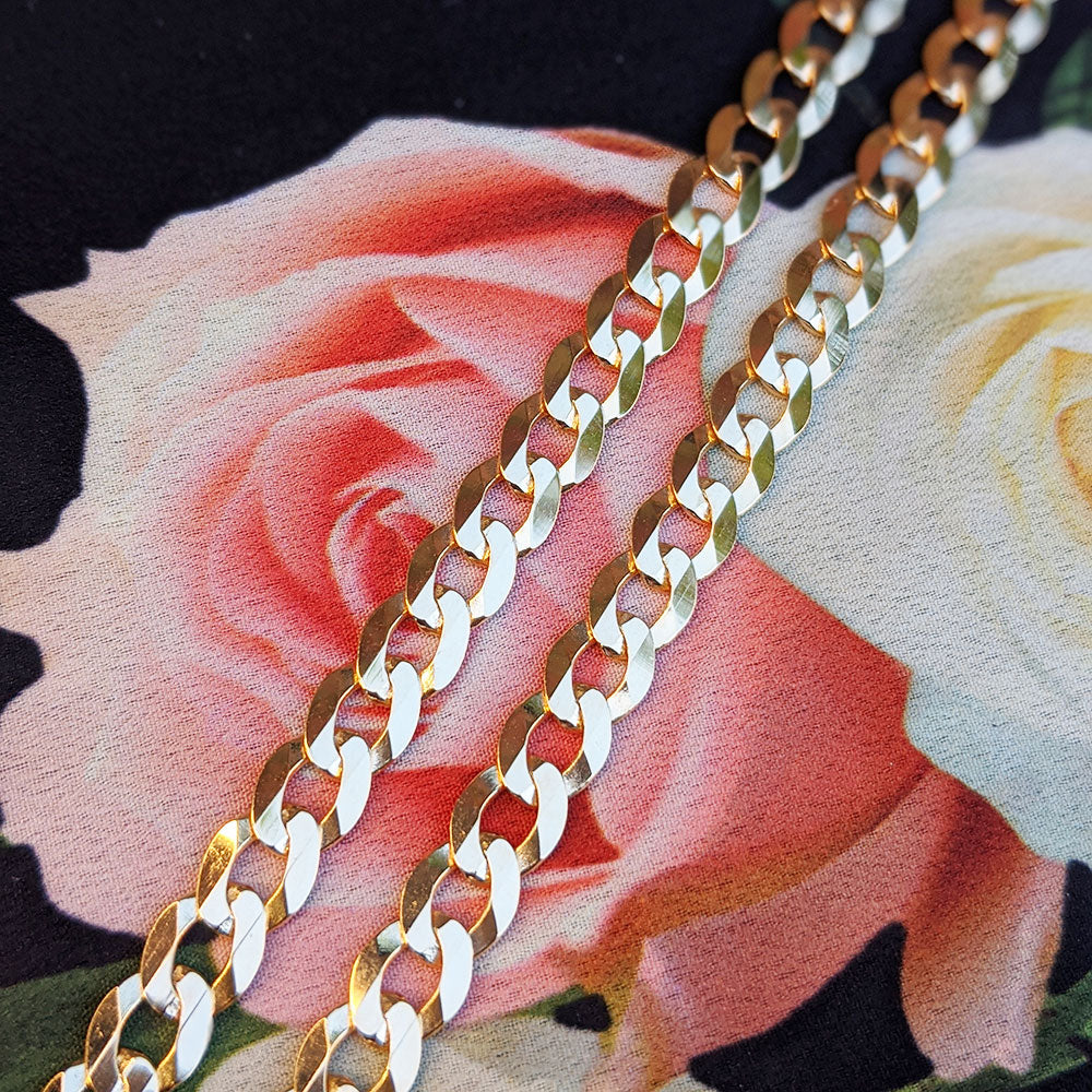 close up of gold curb chain