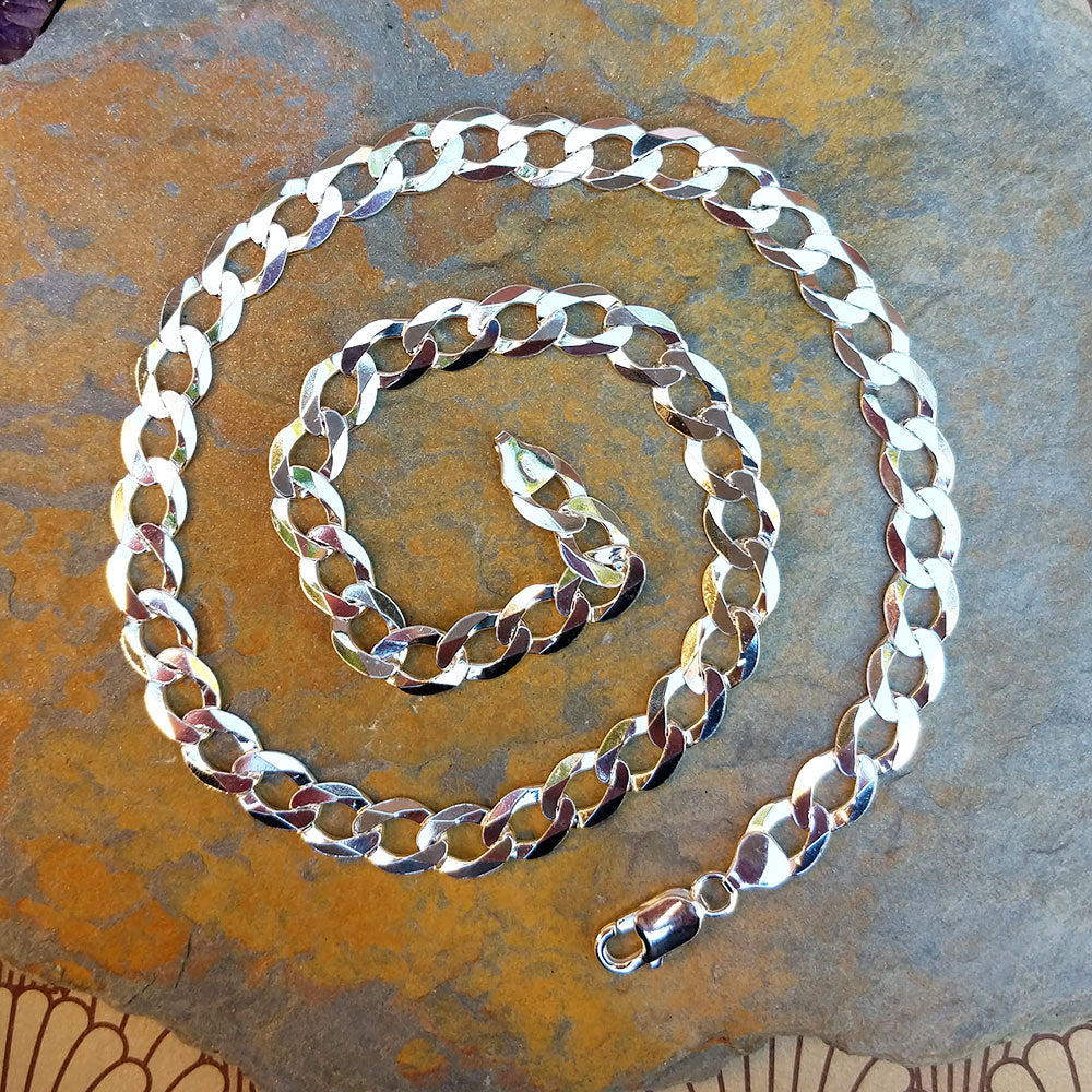 men&#39;s solid silver curb chain necklace