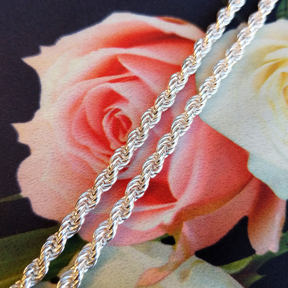 close up of silver rope chain