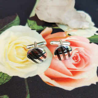 men's stripe cufflinks in silver