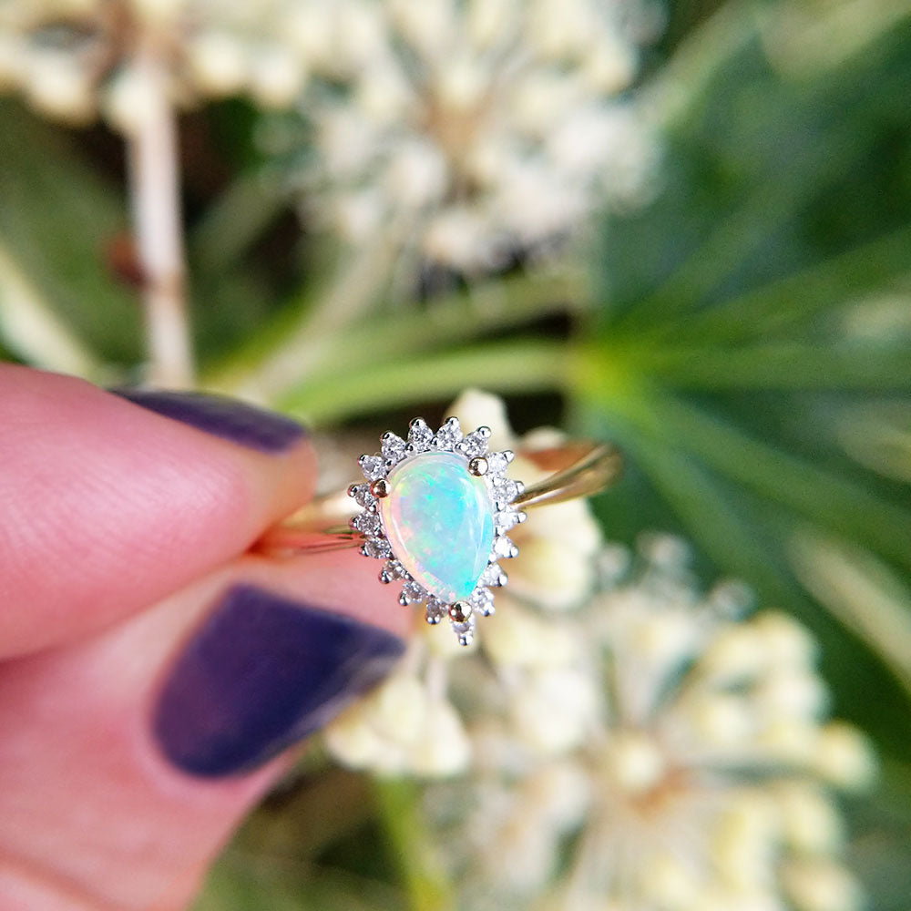 opal and diamond cluster ring