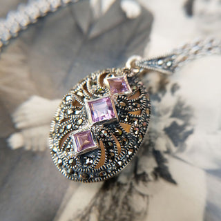 close up of marcasite locket