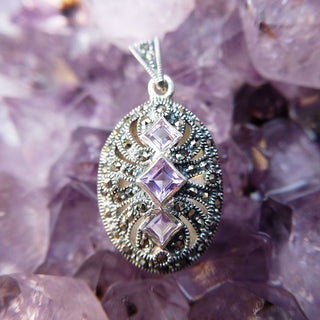 amethyst marcasite locket necklace