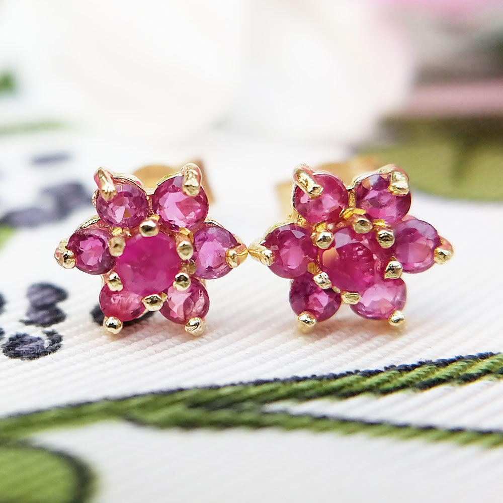 close up of ruby flower studs